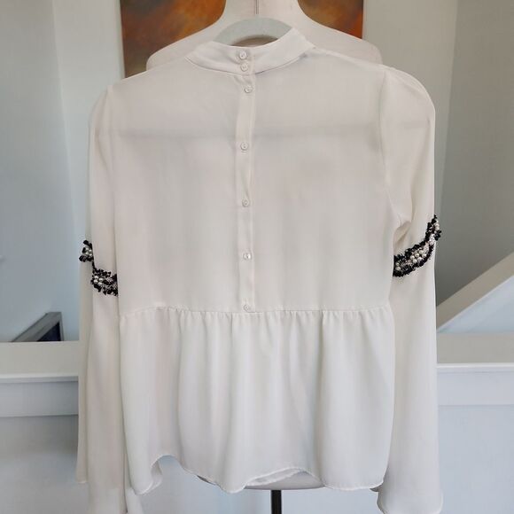 Zara cream top with black lace and pearl accents Size S - Picture 7 of 8